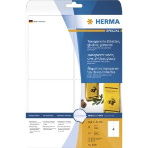 HERMA Labels transparent crystal-clear  A4 99,1x139 mm...