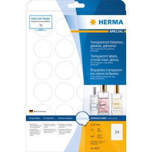 HERMA Labels transparent crystal-clear  A4 Ø 40 mm...