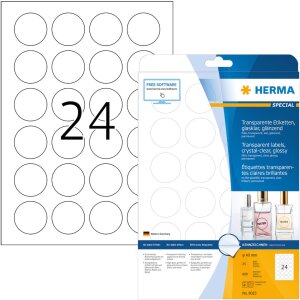 HERMA Labels transparent crystal-clear  A4 Ø 40 mm...