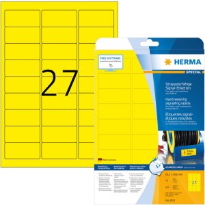 HERMA Labels signalling hard-wearing A4 63,5x29,6 mm yellow strong adhesion film matt weatherpr. 675 pcs.