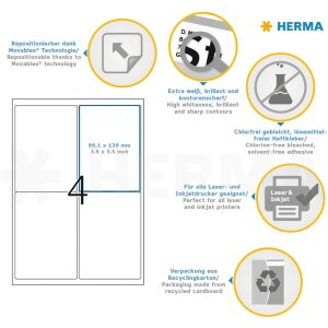 HERMA Labels white Movables/removable 99,1x139 A4 400 pcs.